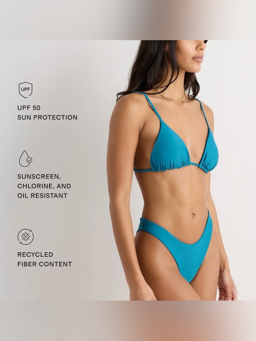 Quince Italian Triangle Bikini Top | Lagoon Teal | Size Medium